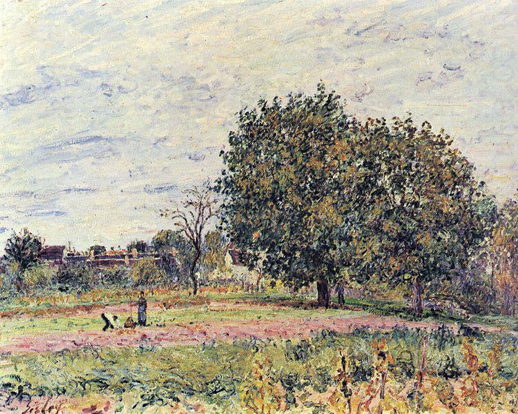 Nussbaume bei untergehender Sonne, Anfang Oktober, Alfred Sisley